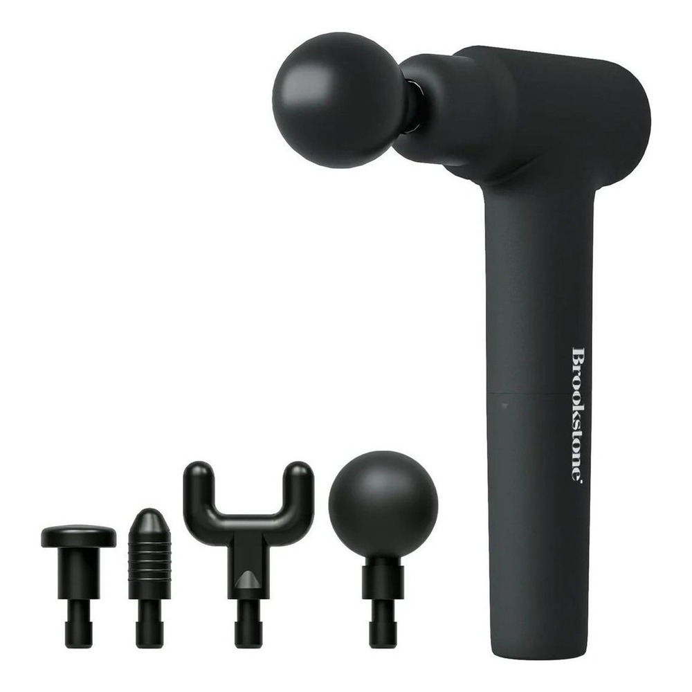 Brookstone Cordless Percussion Massage Gun with 4 Interchangeable Heads Black